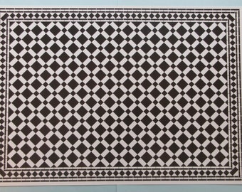 Tarjeta de piso de la casa de muñecas de escala 1/12 A3 - Azulejos blancos y negros - Emporium Mono (DIY059E)