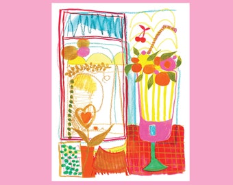 a summer image, eating ice cream in the sun, Fine Art Giclée Print with a colorful and happy vibe, signed