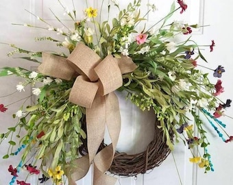 Wildflower Wreath for Front Door • Grapevine Daisy • Year‑Round Floral Door Decor