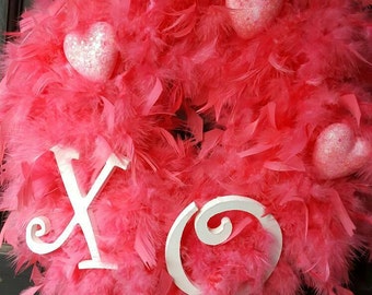 Valentine Wreath, Pink Feather Boa Wreath, Love wreath, Valentine Wreath for front door