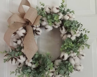 Farmhouse Wreath, Cottonboll Wreath, Rustic Wreath, Farmhouse wreath for year round