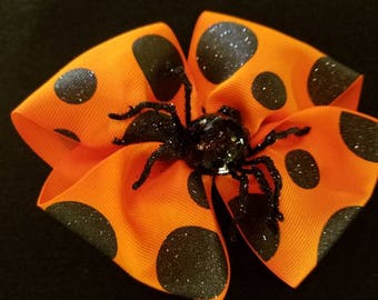 Halloween hair bow - orange and black glitter bow