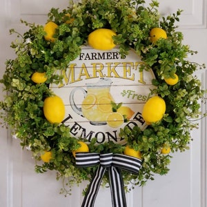 Lemons and Greenery Wreath with lemonade sign for front door, Spring Wreath, Summer Wreath, Everyday Wreath image 7