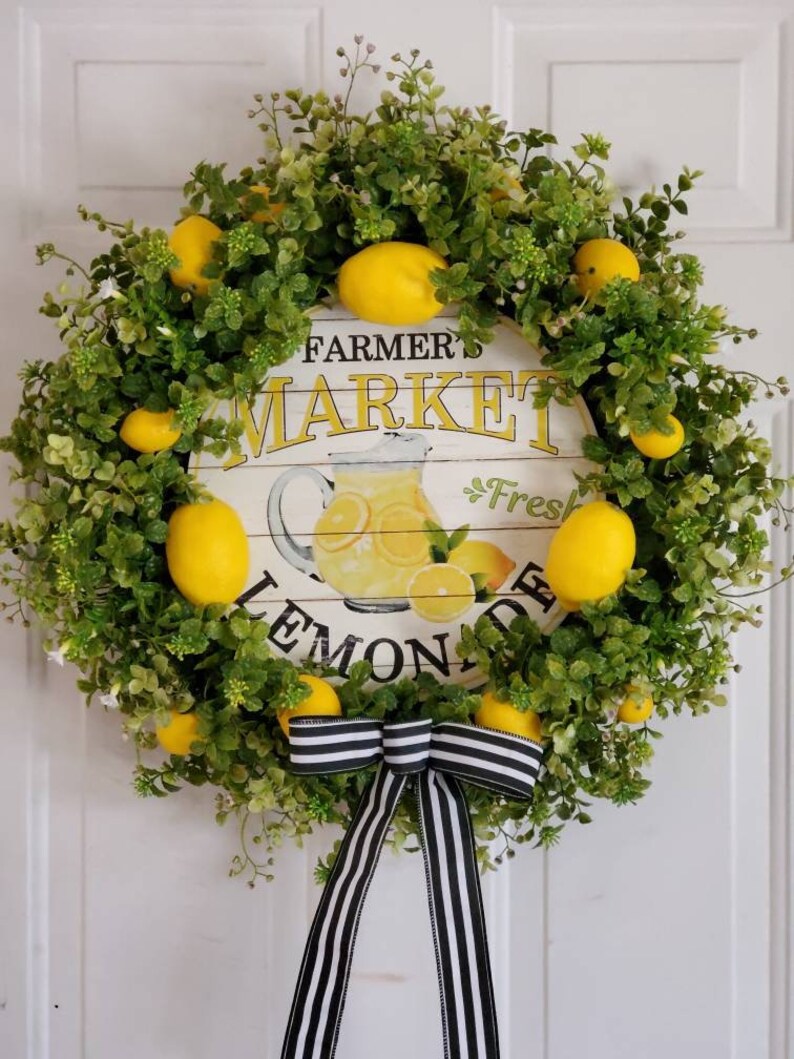 Lemons and Greenery Wreath with lemonade sign for front door, Spring Wreath, Summer Wreath, Everyday Wreath image 7