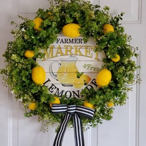 Lemons and Greenery Wreath with lemonade sign for front door, Spring Wreath, Summer Wreath, Everyday Wreath image 6