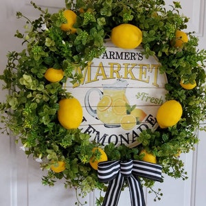 Lemons and Greenery Wreath with lemonade sign for front door, Spring Wreath, Summer Wreath, Everyday Wreath image 5