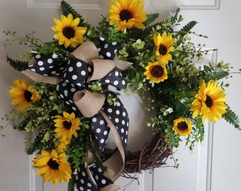 Sunflower Wreath, High Quality everyday wreath for front door, Summer wreath