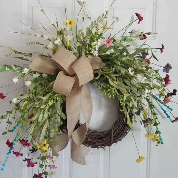 Wildflower Wreath, Grapevine flower wreath, Daisy Wreath for front door, Year Round Wreath