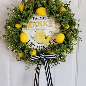 Lemons and Greenery Wreath with lemonade sign for front door, Spring Wreath, Summer Wreath, Everyday Wreath image 1