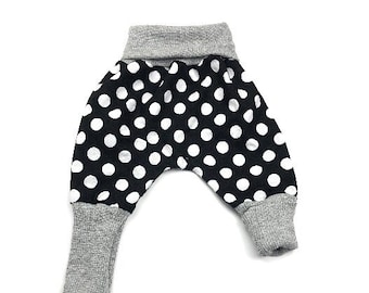 3-6 Months +, Baby 'Grow With Me' Polka Dot Baby Pants with Big Cuffs, Upcycled and Eco Friendly