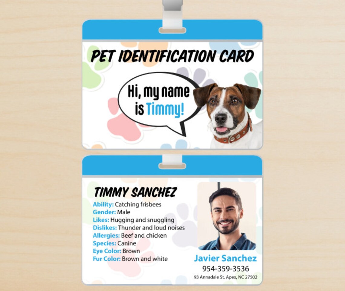 Custom Pet ID Card Dual Sided Etsy