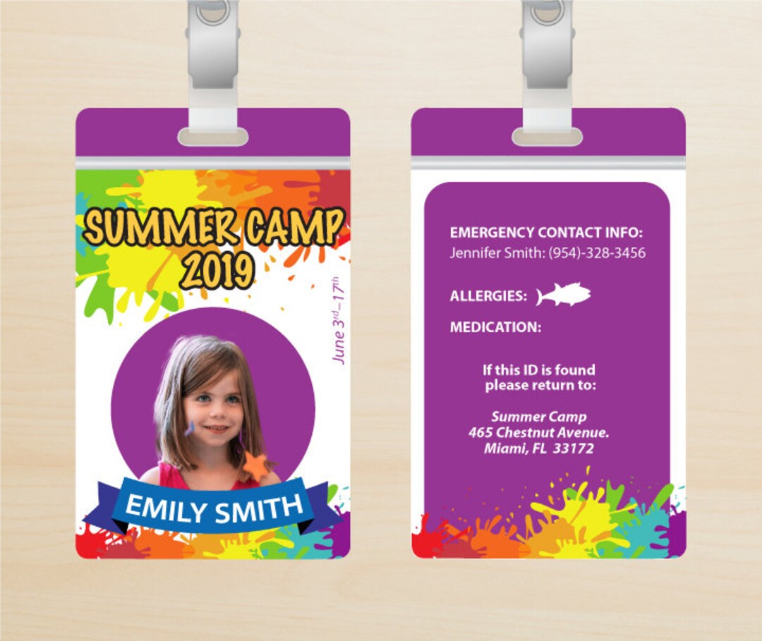 Custom Summer Camp ID Card Dual Sided 2 Etsy