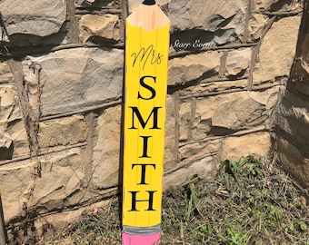 Personalized Teacher signs. Vertical pencil sign. Back to school Gifts Last name Signs for teachers. Back to school Teacher gifts.