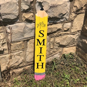 Personalized Teacher signs. Vertical pencil sign. Back to school Gifts Last name Signs for teachers. Back to school Teacher gifts.