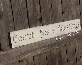 Count your blessings sign. Rustic signs. Distressed signs. Primitive signs. Signs that say blessed. Rustic decor. Primitive decor.