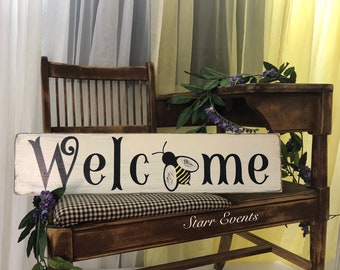 Welcome signs for spring. Rustic Spring decor Signs with Bees. Signs for your porch spring porch sign. Signs for spring. Spring welcome sign