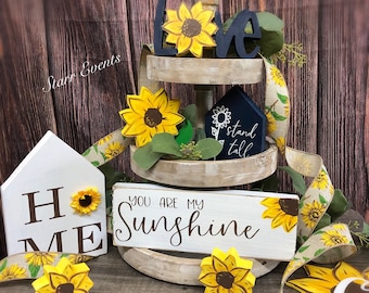 Sunflower tier tray decor. Sunflower cutouts. You are my sunshine sign. Sunflower decor. Summer cutouts. Sunflower decorations