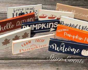 10" Rustic fall signs Rustic fall decoration Rustic navy fall decor Thanksgiving decor Thanksgiving signs wreath signs White pumpkin sign