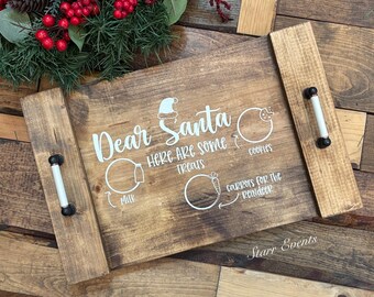 Cookies for Santa tray. Wooden cookie tray. Santa serving tray