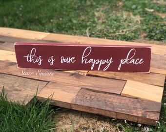 This is our happy place sign. Rustic home decor. Rustic wall decor. Rustic Farmhouse decor Farmhouse signs. Small Gallery wall decor.