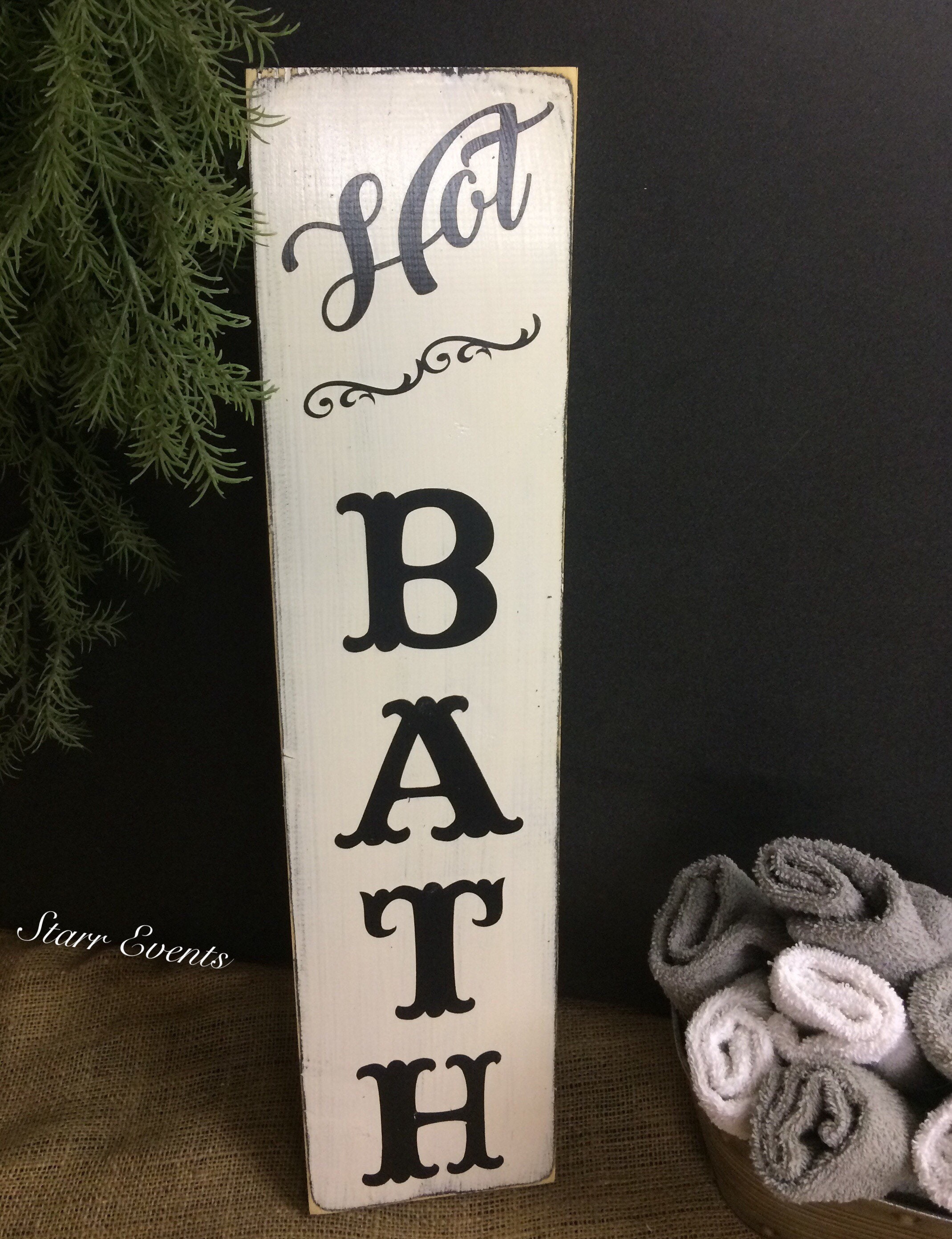 Rustic Bath Sign Vertical Hot Bath Signs Rustic Bathroom Signs. Rustic Bathroom Decor ...