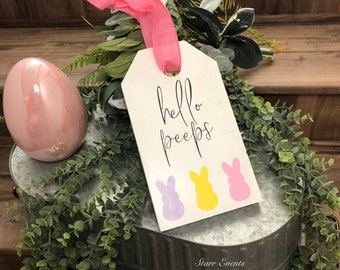 Hello peeps sign. Easter decorations. Easter decor Easter Signs. Easter door hanger wooden. Easter tags. Easter door sign. Easter door tags.