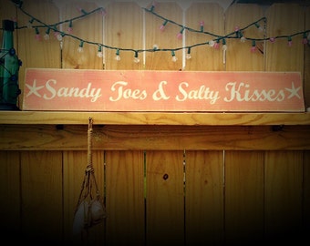 Sandy toes and salty kisses sign. Beach signs. Nautical signs. Pool signs. Beach decor. Pool decor. Beach themed sign. Pool decorations