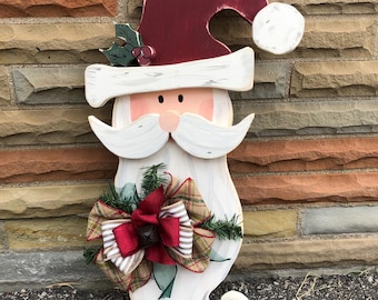 Wooden Santa face. 23” tall hand painted Santa. Christmas decorations. Rustic Christmas decor.