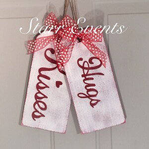 Hugs and Kisses sign. Wooden tag signs. Valentine's Day Sign. Valentine's Day decorations Rustic signs. Valentine's Day door decor image 1