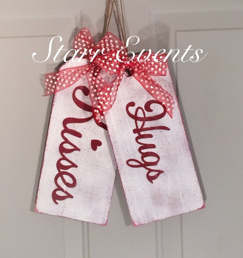 Hugs and Kisses sign. Wooden tag signs. Valentine's Day Sign. Valentine's Day decorations Rustic signs. Valentine's Day door decor image 1