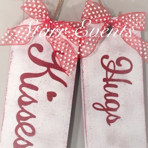 Hugs and Kisses sign. Wooden tag signs. Valentine's Day Sign. Valentine's Day decorations Rustic signs. Valentine's Day door decor image 5