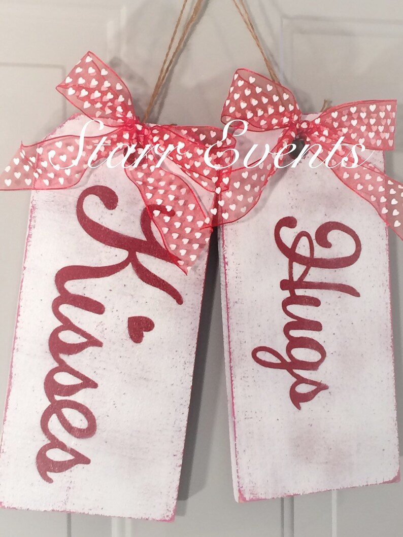 Hugs and Kisses sign. Wooden tag signs. Valentine's Day Sign. Valentine's Day decorations Rustic signs. Valentine's Day door decor image 5