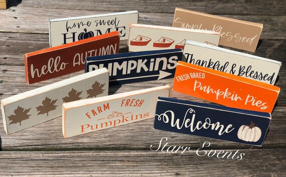 10" Rustic fall signs Rustic fall decoration Rustic navy fall decor Thanksgiving decor Thanksgiving signs wreath signs White pumpkin sign