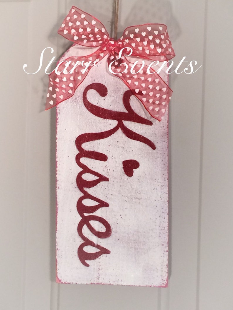 Hugs and Kisses sign. Wooden tag signs. Valentine's Day Sign. Valentine's Day decorations Rustic signs. Valentine's Day door decor image 3