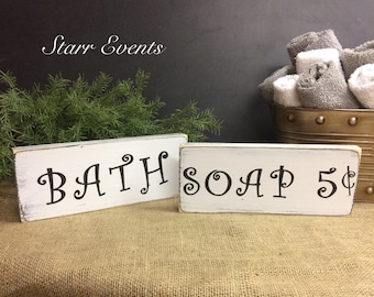 Bathroom signs Set of 2 Soap sign Bath sign Rustic bathroom decor Bathroom decorations Distressed bathroom signs. Bath and soap signs