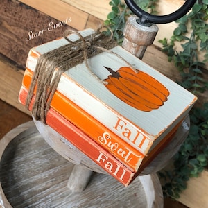 Fall tier tray decor. Mini fall faux books. Fall sweet fall decor. Mini fake books Fall decor. Fall decorations. Pumpkin fake books