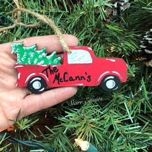 Red farm truck Christmas ornaments. Personalized ornaments. Handpainted Christmas decor. Christmas tree farm ornaments Christmas decorations