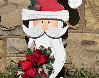 Wooden Santa face. 23” tall hand painted Santa. Christmas decorations. Rustic Christmas decor.