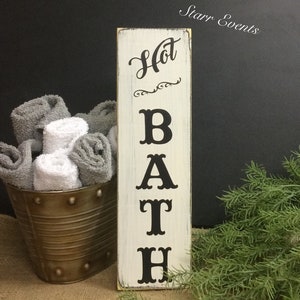 Hot bath sign 14” tall Rustic Bathroom signs. Rustic bathroom decor Vertical Bathroom signs farmhouse bathroom signs.