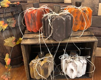 Fall decor. Rustic Wood pumpkins. Small chunky Wooden pumpkins. Fall decorations. Fall yard art. Fall yard decor. Fall porch decor