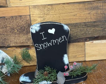 I love snowmen hat. Wooden snowman hat. Winter decorations. Christmas decor. Rustic Christmas decor. Snowman decorations
