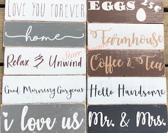 Small Farmhouse signs. 10" Bedroom signs. Farmhouse Bedroom decor. Farmhouse Wedding signs. Wedding gifts. Mantle decor. hello handsome sign