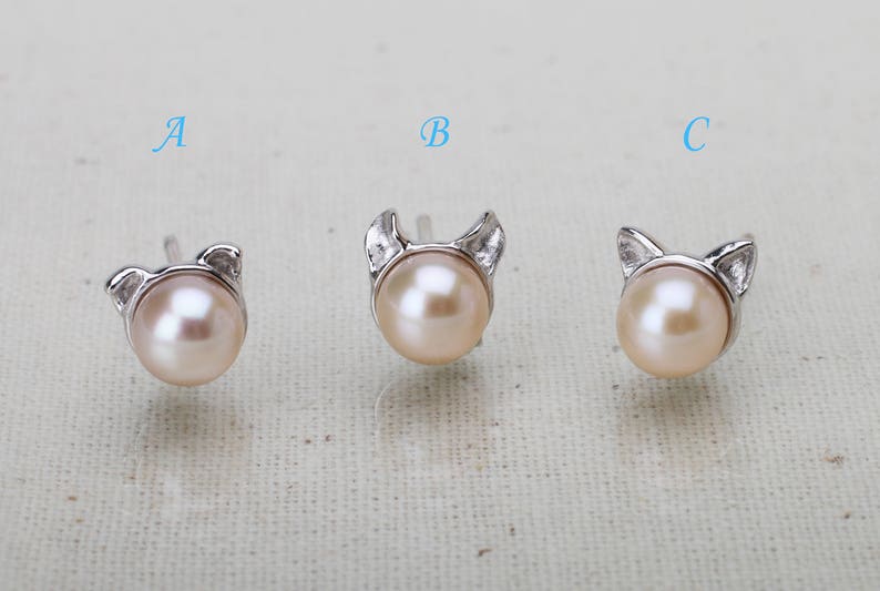925 Sterling Silver X freshwater pearl\u3010Cat Ear Earrings \u3011American Curl\u3001Scottish fold\u3001Scotish Shorthair \uff08Handmade\uff09