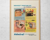 RETRO PORTABLE ELECTRONICS Ad - Vintage Radio Print - Mid-Century Poster 1950s Tube Radio Bakelite Radio Television Turntable Ad Retro Decor