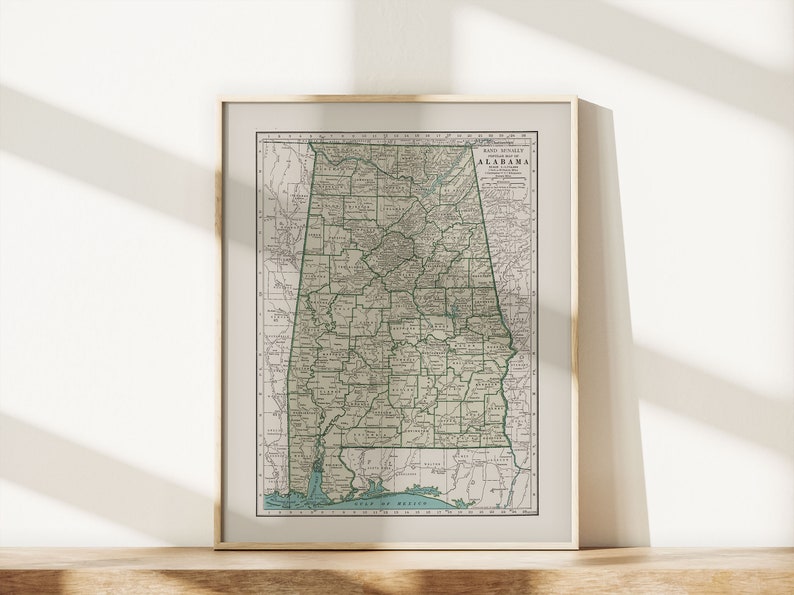 VINTAGE ALABAMA MAP Vintage Map of Alabama Wall Art Etsy