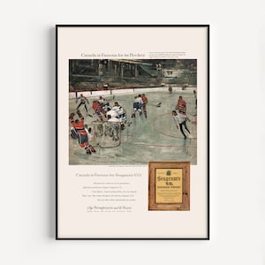VINTAGE HOCKEY ART, 1950s Canadian Whiskey Print, Retro Mid-Century Advertisement, Montreal Ice Hockey Poster, Hockey Fan