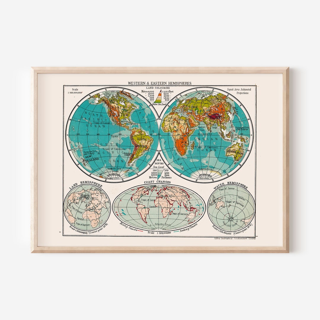 VINTAGE WORLD MAP Vintage Map Wall Art Vintage Map Etsy
