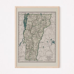 VINTAGE VERMONT KARTE, professionelle Reproduktion, Karte von Vermont Wandkunst, Vermont State Decor, antike amerikanische Karte, Wohnzimmer Dekor