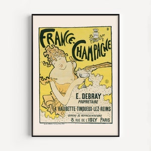 VINTAGE FRENCH ART Print, Belle Epoque Print, 1891, Champagne Poster France, Antique Parisian Art, Bar Cart Wall Decor, Dining Room Art