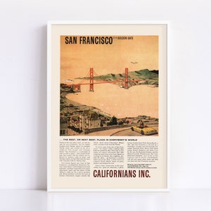 SAN FRANCISCO POSTER, Retro San Francisco Ad, Professional Reproduction, Vintage Advertisement, Retro Ad